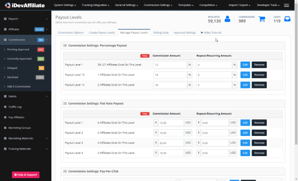 commissioning options for idevaffiliate